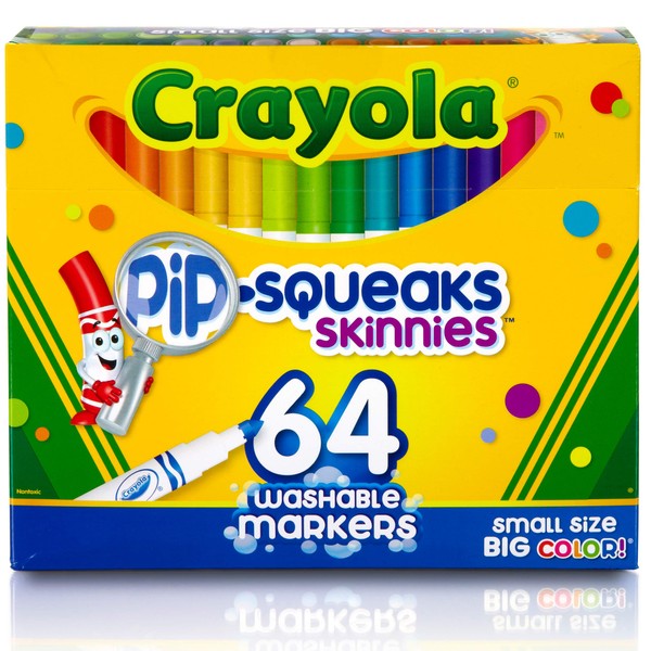 Crayola Pip-Squeaks Skinnies Washable Markers, 64 count, Great for Home or School, Perfect Art Tools