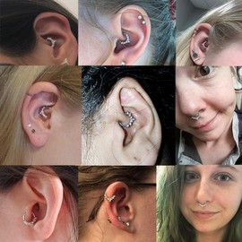 OUFER 16G 316L Stainless Steel Daith Earrings Hoop Cluster CZ Hinged Segment Clicker Daith Clicker Ear Piercing