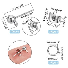 PH PandaHall 300pcs Earrings Post 304 Stainless Steel Earring Stud