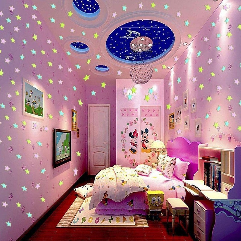 100Pcs Estrellas Fluorescente Pegatinas de Pared Techo Brillante en Oscuridad