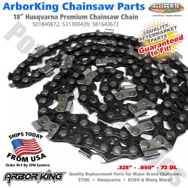 ArborKing 18” Chainsaw Chain .325” .050” 72DL for Husqvarna, 501840672 531300439 581643672