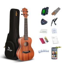 PHOENIX Concert Ukulele 23 Inch Ukelele Bundle Kit for Kids Beginner Professional Acoustic Ukelele for Adult Student Starter Solid Mahogany with String Bag Tuner Pick