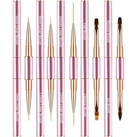 Nail Art Brushes Set - Professional 5pcs Double-Ended Acrylic Nail Art Brushes Liner Detail Thin Brushes For Drawing Design Brushes Gel Builder Brushes 3D Nail Art Tools For Salon At Home DIY Manicure Nail Art Tool Kit (Purple)