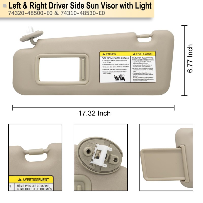 NHILES Left Driver & Right Passenger Side Sun Visor Compatible