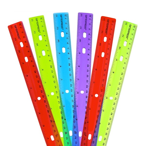 GIFTEXPRESS Pack of 6, Jeweltones Color Ruler, 12 Inches