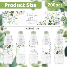URROMA 200Pcs Green Leaf Water Bottle Labels Thank You for Celebrating with Us Bottle Wraps Sticker Bottle Decor for Wedding Baby Shower（Style B）