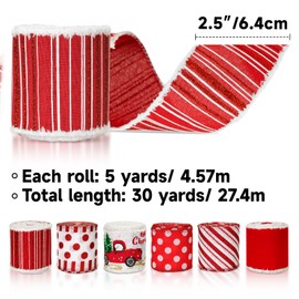 KINGLAKE 30 Yards Christmas Wired Ribbon for Wreath Bows Making, 2.5 Inch Red White Striped Ribbon, Wide Christmas Tree Burlap Ribbon Polka Dots Ribbon for Gift Wrapping Xmas Decorations