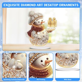 AZURAOKEY Christmas Diamond Art Kits Tabletop Kit Winter Snowman Table Top Diamond Art Ornament Kits Special Shape+Round Diamonds Acrylic Xmas Decor DIY Crafts Gift for Christmas