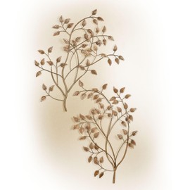 Eden Leafy Branch Powder Coated Nature Inspired Metal Wall Art Champagne Bronze Set 24"Wx30"H Set of 2