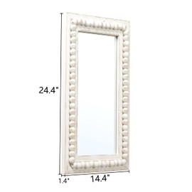 Sintosin Farmhouse Mirrors for Wall Decor with Beaded Border 24 Inches, Hanging Distressed White Bathroom Mirrors for Vanity, Rustic Wood Framed Rectangular Wall Mirrors Decorative