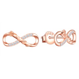 INFINIONLY Women's Earrings Studs, 925 sterling silver Jewellery Sets, Elegant Roses twine infinity symbol earrings, rose gold, Inlaid zircon, Christmas and Birthday gift