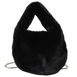 TQUXNGA Damen Plüsch Tasche Modische und praktische Kette Umhängetasche Handtasche für Alltag, Schwarz