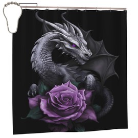WUWOLI Silver Dragon Rose Shower Curtain, 72 x 72 Inch Bathroom Home Waterproof Polyester Fabric with 12 Iron Hooks
