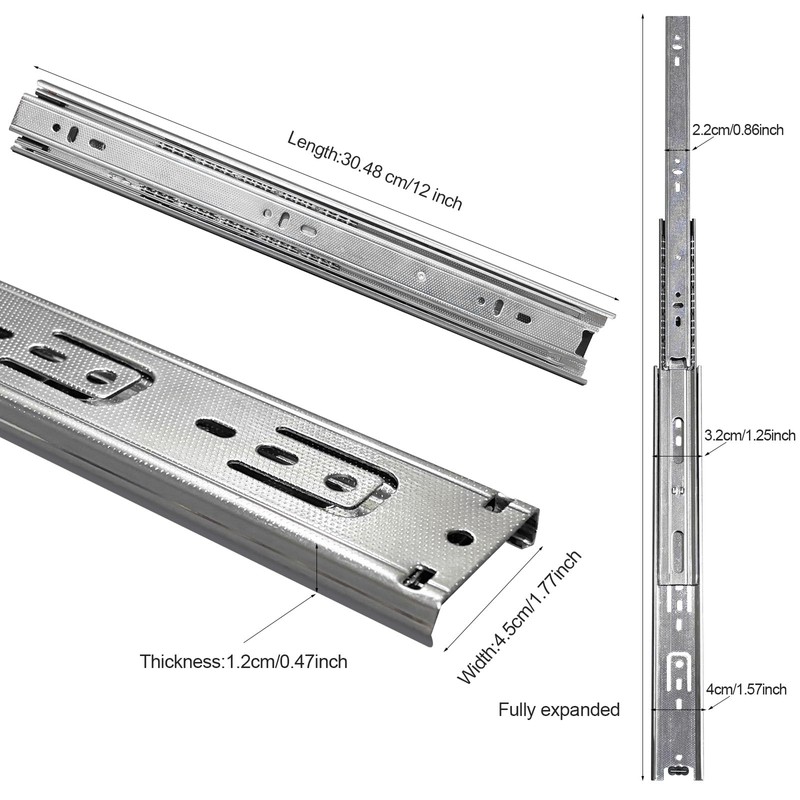 12 inch Drawer Slides 4 Pairs (8pcs) Full Extension Ball