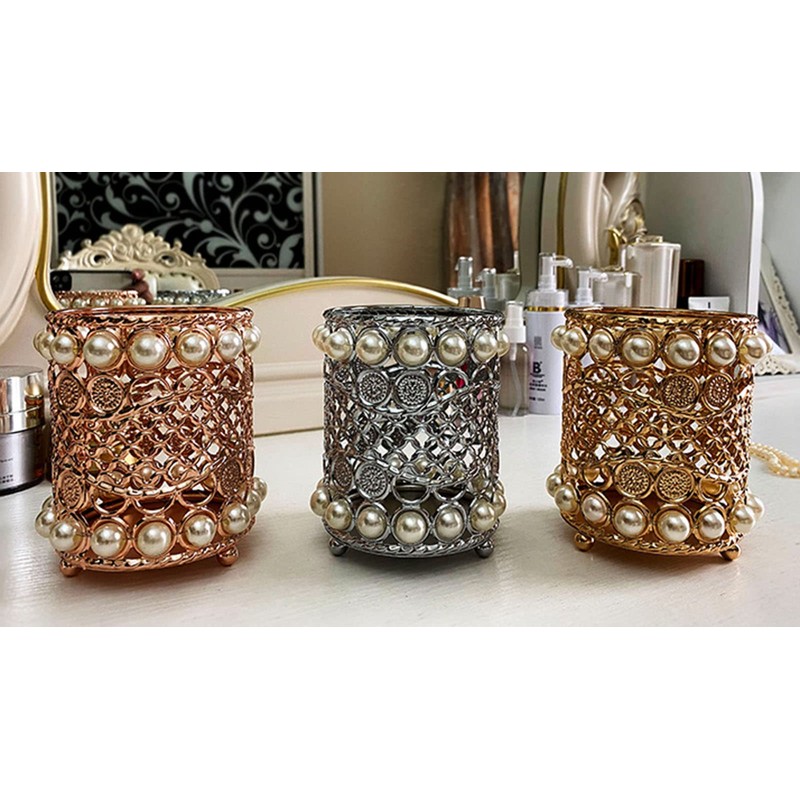 Gullor Handcrafted Pearls Makeup Brush Holder Organizer Eyebrow Comb Brushes