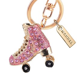 Monnel MZ957 Gorgeous Crystal 3D Roller Skate Big Charm Pendant Lobster Clasp Key Ring Keychain (Pink)