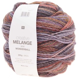 Rico Creative Melange Aran Wonderball Colour 15 Colour Gradient Wool Needle Size 5 mm for Knitting or Crocheting Wool 200 g Ball