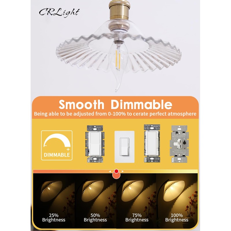CRLight ETL Listed 2W Dimmable LED Candelabra Bulb 2700K Warm