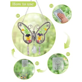 Butterfly Gifts for Mom Aunt Grandma Women Crystal Butterfly Suncatcher with Real Flowers Mothers Day Valentine`s Birthday Birthday Gift for Everyone Yellow Pink Green Flowers Butterfly Wind Chime