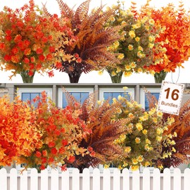 Woltoy Autumn Artificial Flowers 16 Pcs Autumn Decorations Outdoor Indoor