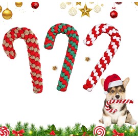 Dog Chew Toy, Pack of 3 Dog Toy Candy Cane, Christmas Gift Dog Toy, Christmas Candy Cane Rope, Dog Toy Rope Cotton, Interactive Dog Play Rope for Teeth Cleaning