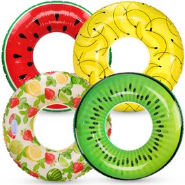 Libima 4 Pcs Inflatable Pool Floats, Pool Floaties Swim Rings Pool Tubes Donut Fruit Hawaiian Tire Inner Tubes Floaties for Adults Hawaiian Beach Party Decorations(40 Inch,Fruit)