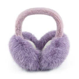 WATAME Ear Muffs for Winter Women Girls Faux Fur Fuzzy Earmuffs Foldable Ear Warmer Fleece Lining Ear Covers (Purple)