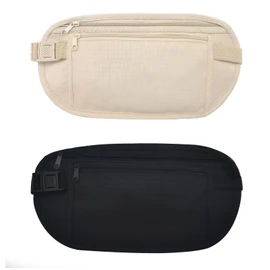 FuninCrea Money Belt, Nylon Fanny Pack Hidden Belt Bag with RFID Blocking for Women Men, Anti-Theft Waist Pack Under Clothes with Adjustable Buckle for Travel, Running, Hiking, Cycling (Black+Khaki)