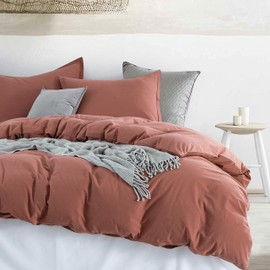 Get Bed Ready Stone Washed Cotton Casual Duvet Cover Set Solid Color Relaxed Modern Style Bedding Natural Wrinkled Lived-in Look (Clay, Super King)