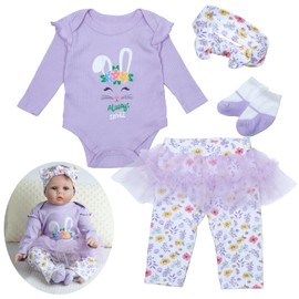 Reborn Baby Doll Clothes 22 Inch Girl Cute Purple Rabbit 4 Piece for 18-22 Reborn Doll Clothes +Headband +Lace-Ed Pants
