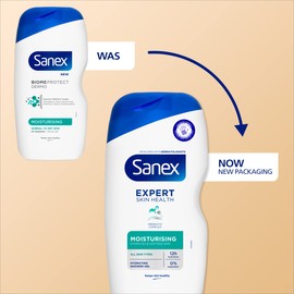 Sanex Expert Skin Health Moisturising Shower gel 570ml | body wash for men & women | gently cleanses | hydrates & softens skin | 12h hydration | advanced prebiotic complex formula | vegan