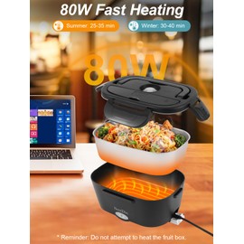 NestDin 80W Electric Lunch Box for Adults, Portable Heated Lunch Box for Men, 1.5L Food Warmer Lunchbox for Car/Truck/Office, 12V/24V/110V Leak-Proof, Dishwasher-Safe with Insulated Bag(Matte Black)