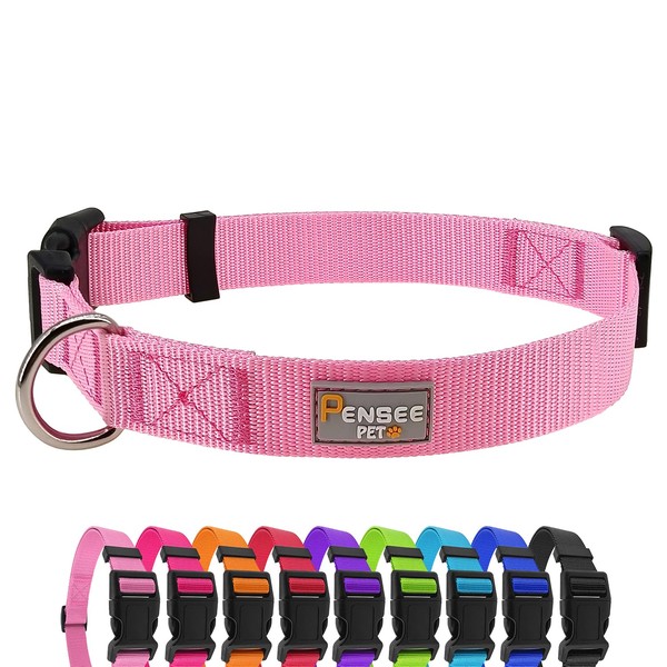 PENSEEPET Pink Dog Collar Basic Adjustable Dog Collars for Puppy
