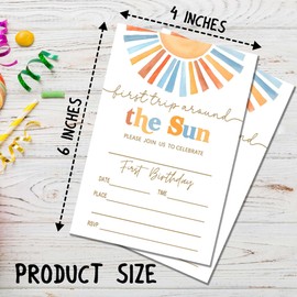 Wybgno First Trip Around the Sun Invitations, 1st Baby Birthday Invitations, 1 Year Around the Sun Invites, 20 Invite Cards With Envelopes, Birthday Party Supplies for Kids (4×6 inch) C17