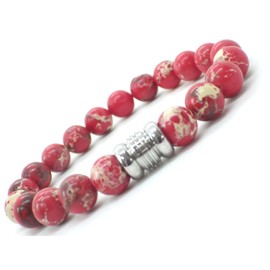 Ethnisches Herrenarmband aus roten imperialen Jaspisperlen und zentraler Edelstahlperle