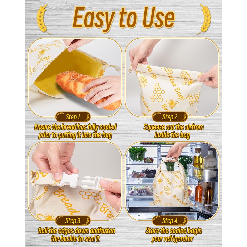 Beeswax Bread Bag 17×13 Inch Strap Reusable Washable Sourdough Storage