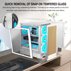 FOIFKIN M1 PC Case -Walnut Front pane Pre-Installed 4 PWM ARGB Fan, ATX Mid-Tower Gaming PC Case, with Type-C,FOIFKIN (White, M1)