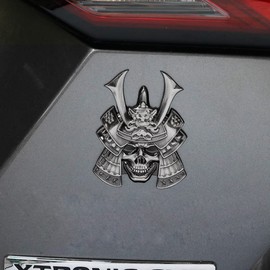 Samurai Metal Car Sticker, Japanese Style Hannya Decal, Demon with Helmet Emblem, Devil Death Skull Zinc Alloy Skull Cool Badge for Automotive, Truck, Motorcycle (Type A - Gun Color)