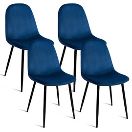 CangLong Modern Velvet Chairs with Metal Legs for Living, Bedroom, Restaurant, Dining Room, Set of 4, Dark Blue
