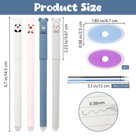 8 PCS Erasable Gel Pens, KUAOOAUK 0.38mm Cute Cartoon Animal Rollerball Pens, Refillable Pens with 40 PCS Refills and 2 PCS Eraser, Erasable Pens for Students Kids School Office Writing (Black, Blue)
