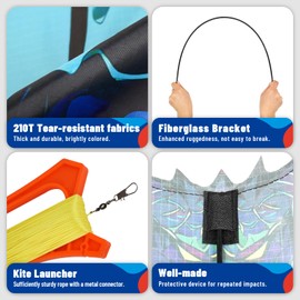 SGftre Red Evil Dragon Kite for Kids & Adults Easy to Fly,Single Line String with Tail for Beach Flying Kites,Kite for Outdoor Activities Family Parties and Beach Games (Blue Evil Dragon)