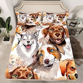 Erosebridal Juego de ropa de cama para perros Kawaii, sábana bajera ajustable para niños y perros, color marrón, pintura al óleo, juego de ropa de... 