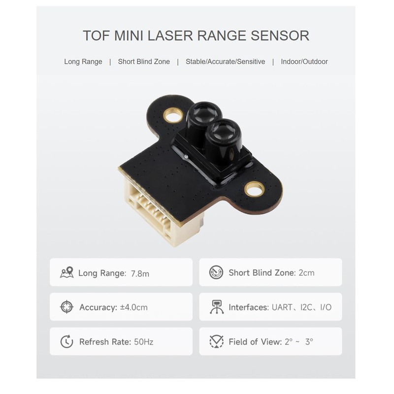 TOF Mini Laser Range Sensor, 7.8 m Distance, ±4 cm
