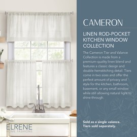 Elrene Home Fashions Cameron Linen Window Valance, 60" W x 15" L (1 Valance), White