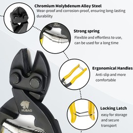 Bolt Cutter, 8" Mini Lock Cutter, Streamlined Ergonomic Handle, Chromium Vanadium Alloy Steel Blade, Heavy Duty Bolt Cutter for Rods, Bolts, Steel Wires, Cables, Rivets, and Chains