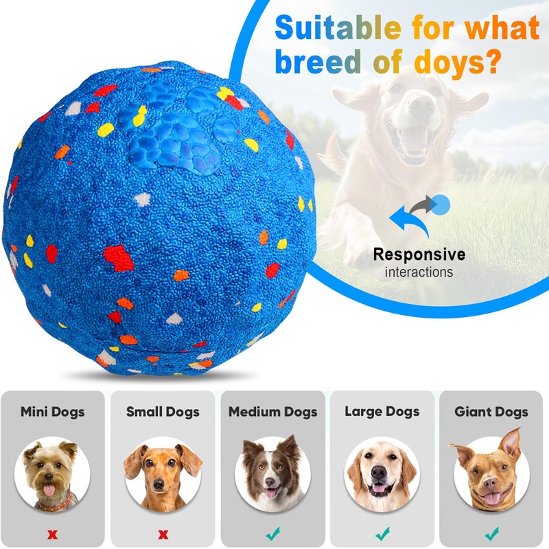 Interactive Dog Toy Ball, Automatic Moving, Bouncing Chew Toy, E-TPU