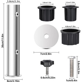 Ompinda Universal Parasol Base Tube Set, Heavy Duty Stainless Steel Umbrella Pole Stake Holder and 3Pcs PVC Insert Pipe Sleeve for Garden/Backyard/Beach/Swimming Pool
