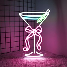 Whfobfe Bow Wine Glass Neon Sign Led Neon Lights Neon Signs for Wall Decor USB Powered Led Neon Signs for Room Decoration