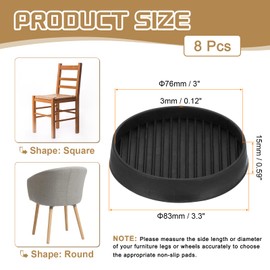 PATIKIL 3.3 Inch Rubber Furniture Pads, 8 Pack Non-Slip Furniture Coasters Round Anti Skid Caster Cups Furniture Feet Cup Floor Protectors for Bed Couch Stoppers, Black