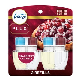 Febreze Plug In Air Freshener, Odor-Fighting Scented Oil Refill, Air Fresheners for Home and Bathroom and Kitchen, Long Lasting for Strong Odors, Cranberry Crumble Scent, 0.87oz Refills, 2 Count